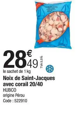 Promocash Noix de saint-jacques avec corail 20-40 offre
