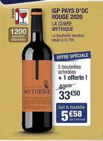 Cora x Carrefour Igp pays d'oc rouge 2020 la cuvée mythique offre