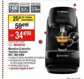 Migros Machine à dosette tassimo finess bosch offre