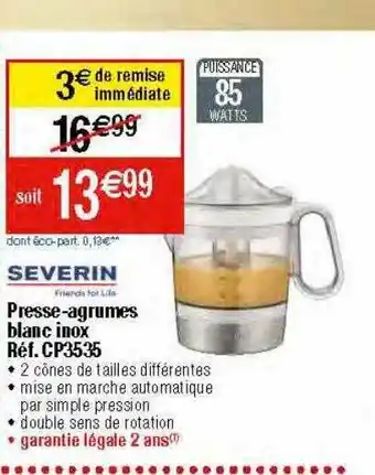 Migros Presse-agrumes blanc inox severin offre