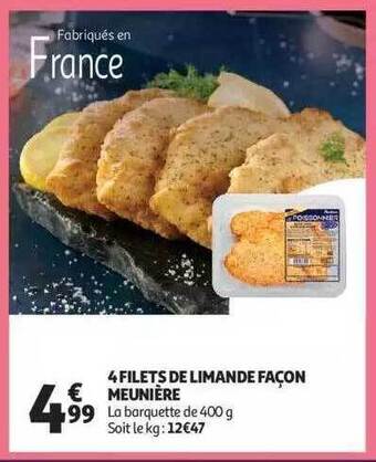 Auchan 4 filets de limande façon meunière offre