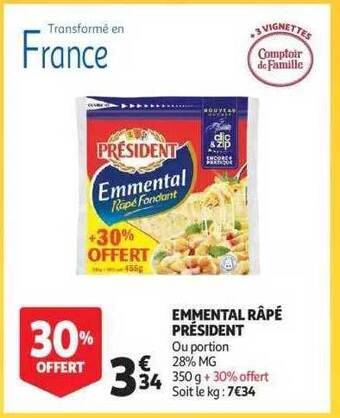 Auchan Emmental râpé président offre