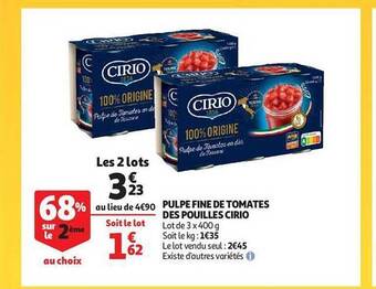 Auchan Pulpe fine de tomates des pouilles cirio offre