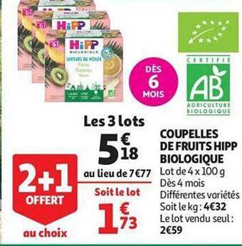 Coupelles de fruits hipp biologique