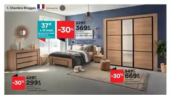 BUT Chambre brugges : commode 3 tiroirs, armoire 3 portes, lit 140 x 190 cm offre