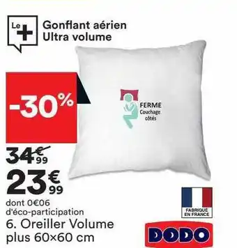 BUT Oreiller volume plus 60 x 60 cm dodo offre