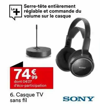 BUT Casque tv sans fil sony offre