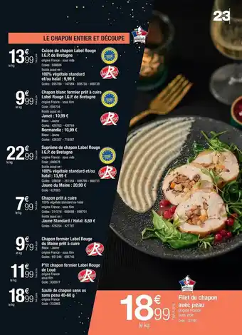 Promocash Cuisse de chapon label rouge i.g.p. de bretagne, chapon blanc fermier prêt à cuire label rouge i.g.p. de bretagne, suprême de offre