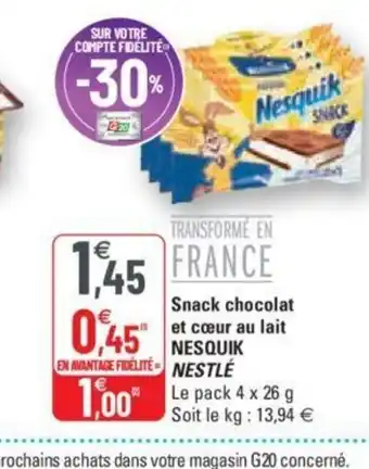G20 Snack Chocolat Et Coeur Au Lait Nesquik Nestle offre