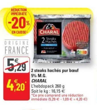 G20 2 Steaks Haches Pur Boeuf 5%M.G Charal offre