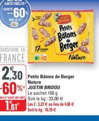 G20 Petits Batons de Berger Nature Justin Bridou offre