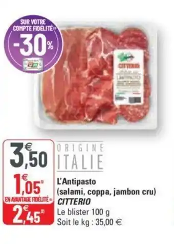 G20 l'Antipasto Salami Coppa Jambon Cru Citterio offre
