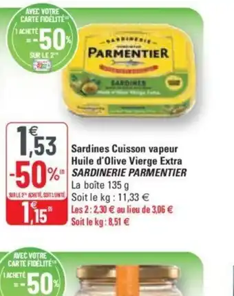 G20 Sardines Cuisson Vapeur Huile d'Olive Vierge Extra Sardinerie Parmentier offre
