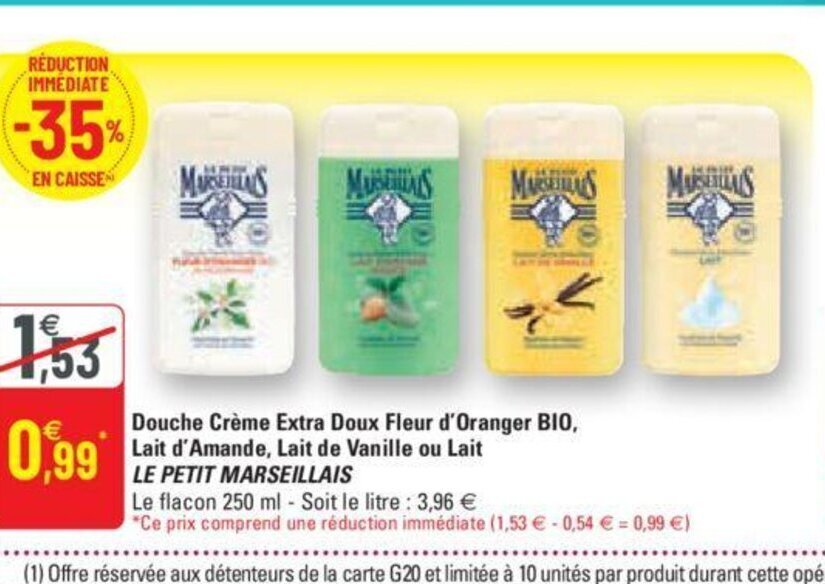 Promo Douche Creme Extra Doux Fleur d'Oranger Bio Lait d'Amande Lait de