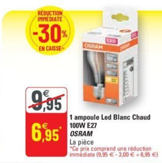 Promo 1 Ampoule Led Blanc Chaud 100w E27 Osram chez G20