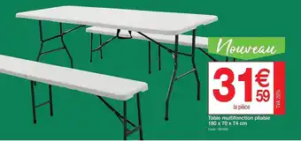 Promocash Table multifonction pliable 180 x 70 x 74 cm offre