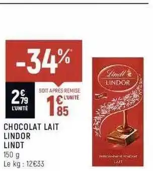 Spar Chocolat lait lindor lindt offre