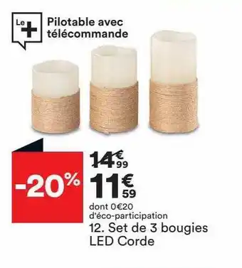BUT Set de 3 bougies led corde offre