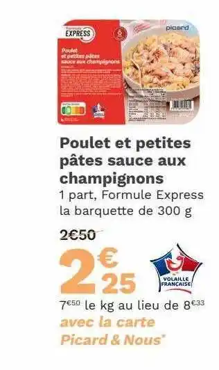 Poulet et petites pĂątes sauce aux champignons