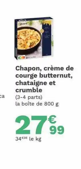 Chapon crème de courge butternut chataigne et crumble