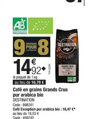 Café en grains grands crus pur arabica bio destination