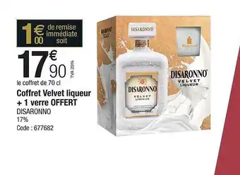 Promocash Coffret velvet liqueur + 1 verre offert disaronno 17% offre