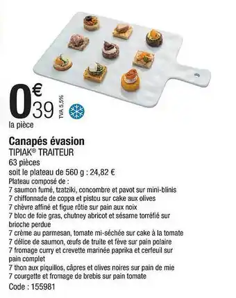 Promocash Canapés évasion tipiak traiteur offre