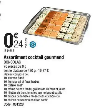 Promocash Assortiment cocktail gourmand boncolac offre
