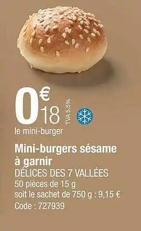 Mini-burgers sésame à garnir délices des 7 vallées