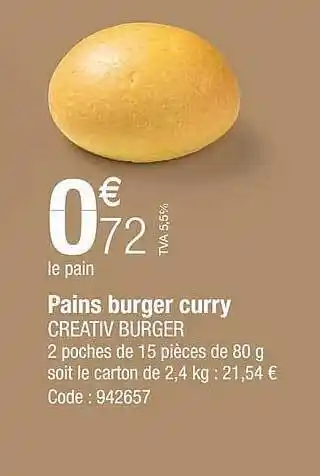 Promocash Pains burger curry creativ burger offre