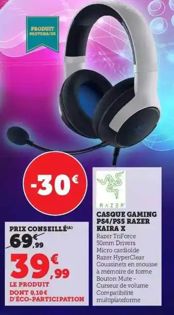 Super U Casque gaming ps4-ps5 razer kaira x offre