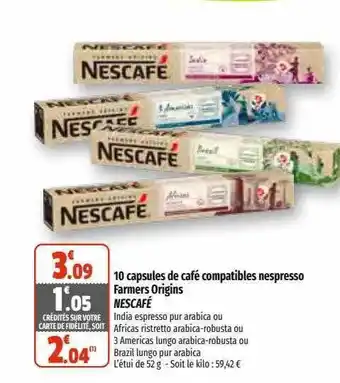 Coccinelle Express 10 capsules de café compatibles nespresso farmers origins nescafé offre