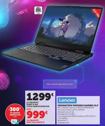 Hyper U Ordinateur portable gaming 15,6 offre