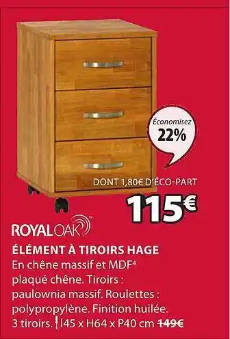 JYSK Royaloak élément à tiroirs hage offre