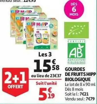 Auchan Gourdes de fruits hipp biologique offre