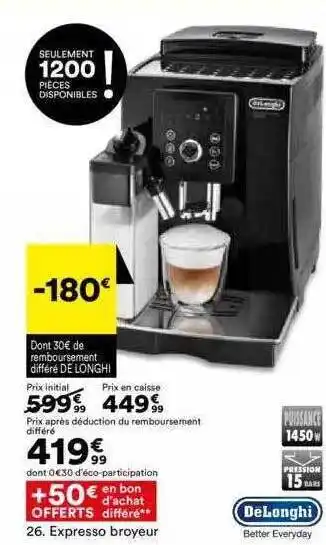 BUT Expresso broyeur dëlonghi offre