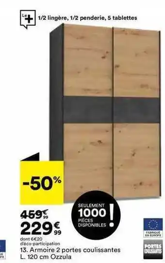 BUT Armoire 2 portes coulissantes l. 120 cm ozzula offre