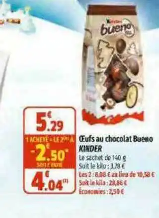 Coccimarket Œufs au chocolat bueno kinder offre