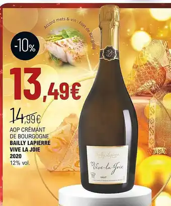 Aop crémant de bourgogne bailly lapierre vive la joie 2020 12% vol.