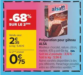 Carrefour Alsa préparation pour gâteau offre