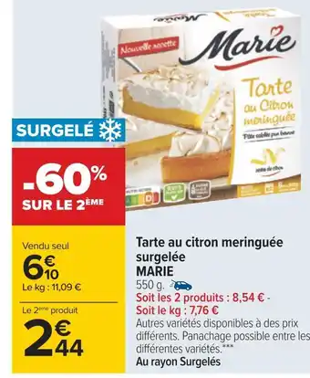 Marie tarte au citron meringuée surgelée