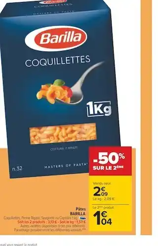 Carrefour Barilla pâtes offre