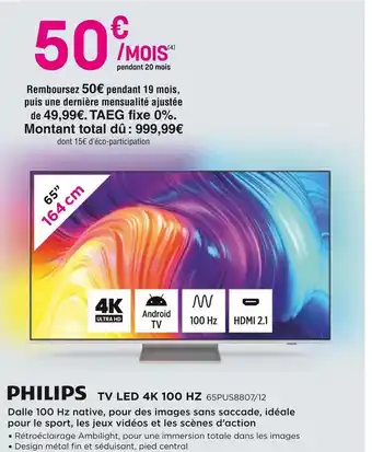 Pulsat Philips tv led 4k 100 hz offre
