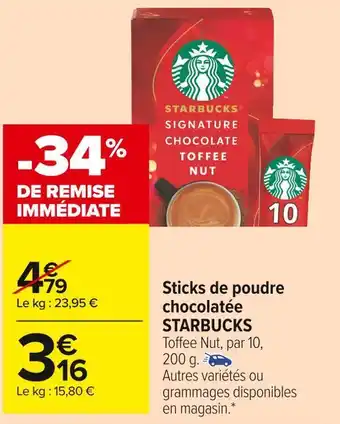 Carrefour Market Starbucks sticks de poudre chocolatée offre