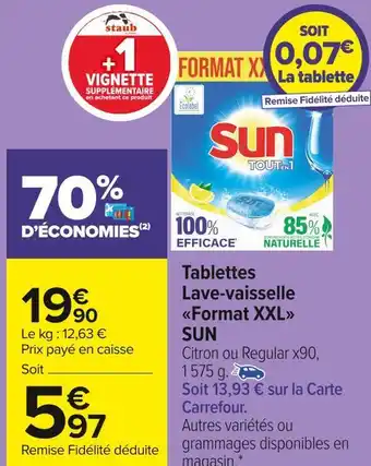 Carrefour Market Sun tablettes lave-vaisselle format xxl offre