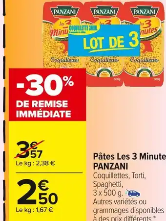 Carrefour Market Panzani pâtes les 3 minutes offre