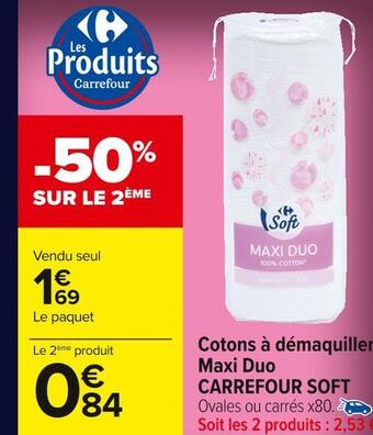 Carrefour Market Carrefour soft cotons à démaquiller maxi duo offre