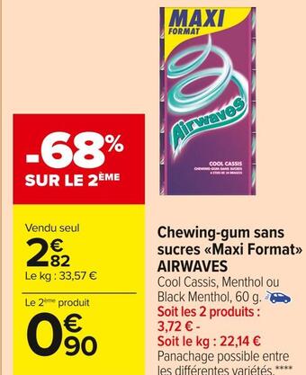 Carrefour Market Airwaves chewing-gum sans sucres maxi format offre