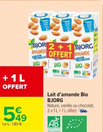 Carrefour Market Bjorg lait d’amande bio offre