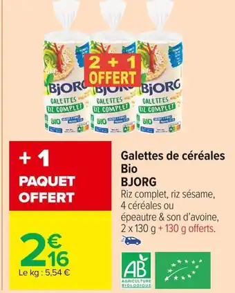 Carrefour Market Bjorg galettes de céréales bio offre